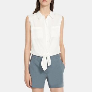 Theory NWT Shirt in Silk Sleeveless Tie Front